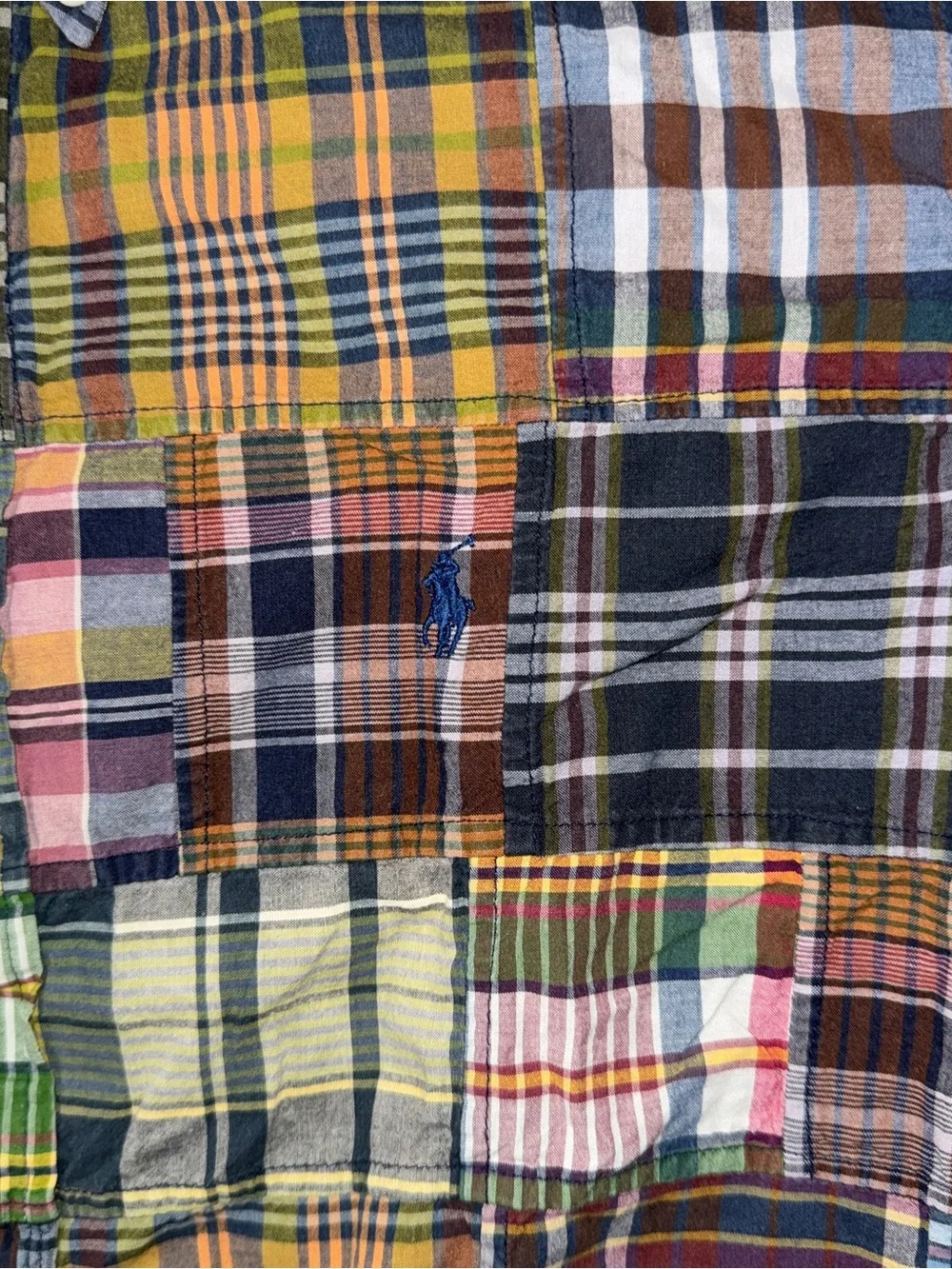 Ralph Lauren Shirt Mens XL Multicolor Patchwork Madras Short Sleeve Button Front